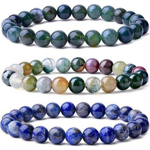 Wholesale Charm 8mm Natural Agate Round Gemstone Bracelets Lucky Stone Beaded Stretch Bracelet for Women Men