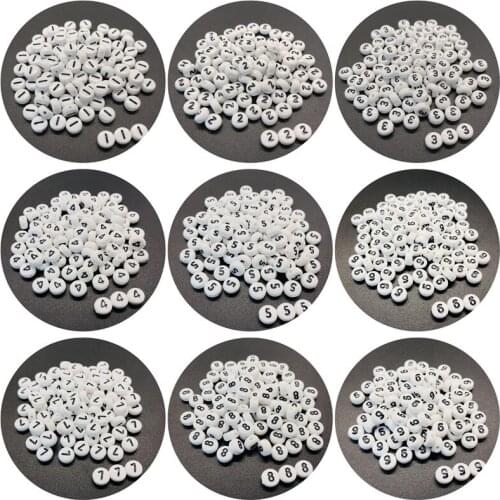 100Pcs 4x7mm Acrylic Flat Round Arabic Numerals Beads For Jewelry Making DIY Bracelet Necklace