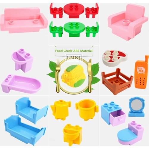 DIY Girls Bedroom Building Blocks Accessories Toys Bed Sofa Bathtub Phone Meat Corn Camera Parts Bricks