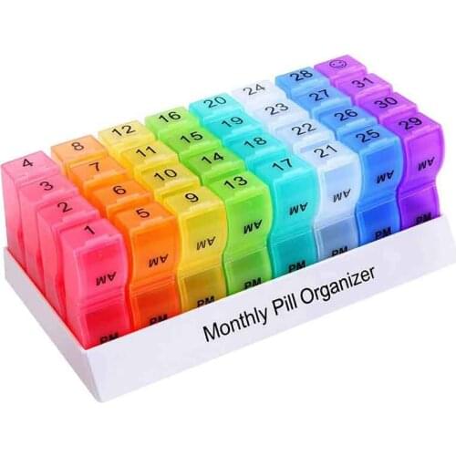 Monthly Weekly Pill Organizer Boxes-AM/PM Daily,31 Day 32 Compartments Vitamins Medicaiton Medicine Reminder