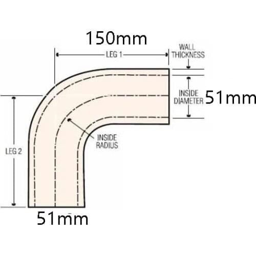Id 51mm 90 bend silicone pipe hose long 150mm