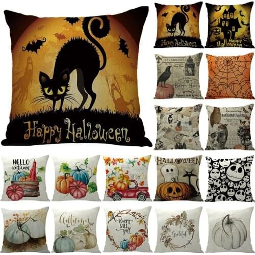 Halloween Decorative Pillow Case Cartoon Pumpkin Skull Print Cushion Cover Office Home Decor Sofa Throw Pillows Cover 45x45cm
