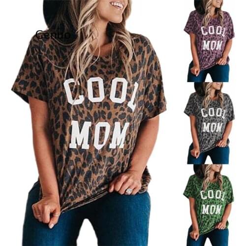 Cool Mom Letter Leopard Printed Short Sleeve T-Shirt Women Fashion Hot Summer Loose Tee Sexy T-Shirt