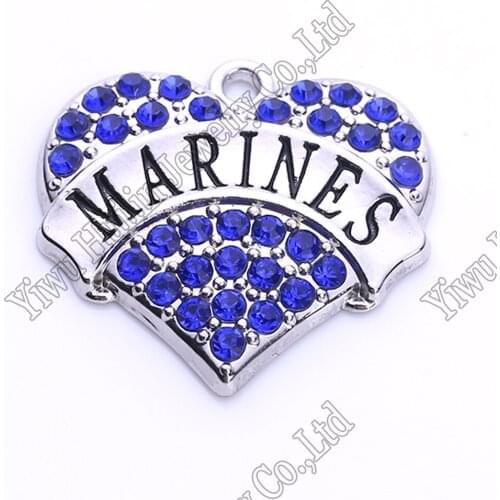 Heart Marines zinc alloy rhodium plated crystal heart Pendant
