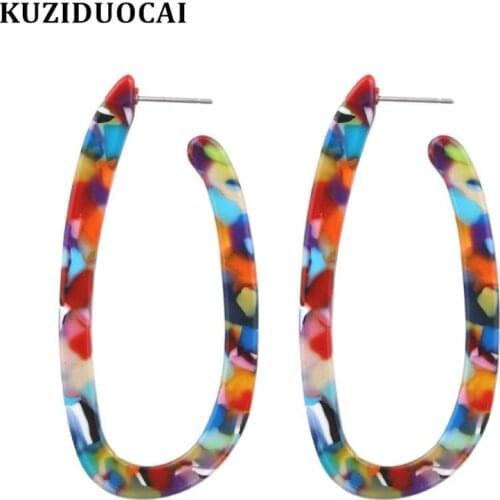 Kuziduocai New Fashion Jewelry P Acrylic Colorful Rainbow Oval Droplet U Shape Big Statement Drop Earrings For Women Brincos