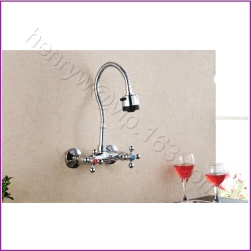 L15779 - Luxury Wall Mounte Flexible Spout 2 Function of 360 Degree Turn Sprayer Kitchen Faucet