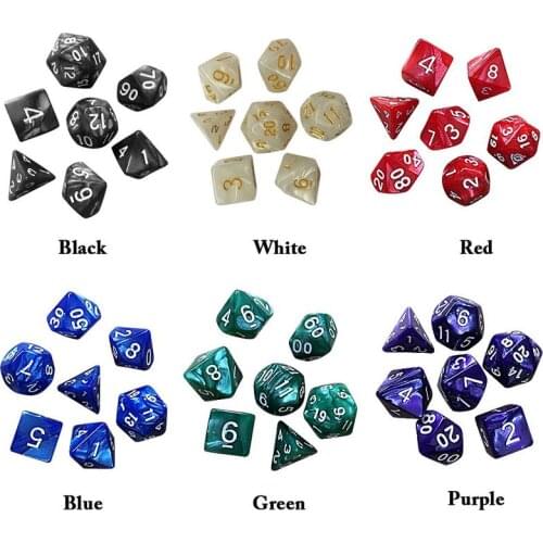 Mayitr Transparent 7Pcs D10 Ten Sided Pearl Gemmed Dices Die (0-9) forRPG For DDG Set of 10 Dice Playing Games