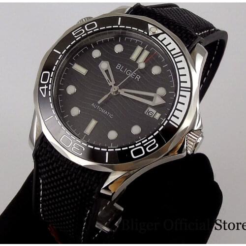 BLIGER 41MM Sapphire Glass Mechanical Men Watch Rubber Strap NH35 MIYOTA 8215 Movement Rotating Bezel Screw Crown