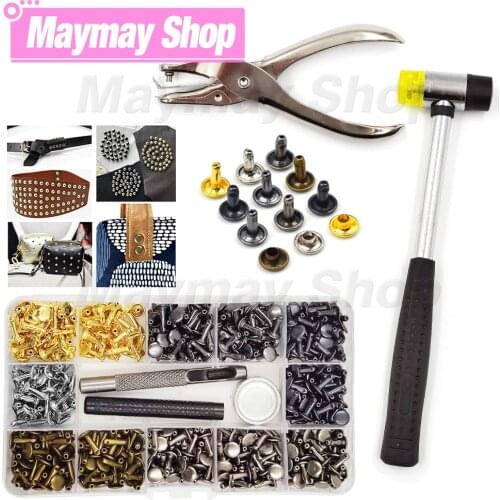 Metal Double Cap Rivets Stud Round Nail Spike Kits Sets With Punch Tool For Leathercraft Repair Shoes Bag Belt Clothing Garment