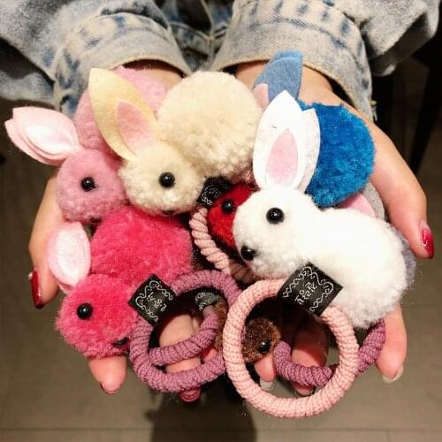 Cute Colorful Cartoon 3D Plush Rabbit Elastic Hair Band For Girls Headband Hair Clip Sweet Hairpin Rubber Band Hair Accessories