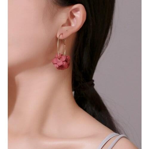 Multi-Layer Petal Flower Golden Circle Dark Blue Pink Red Grey Mixed Color Cloth Alloy Dangle Earrings & Drop Earrings for Women