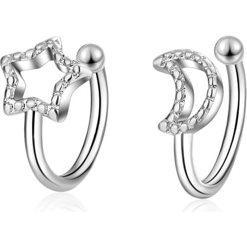 Fashion Korean Clip On Earrings For Women Star Moon 925 Sterling Silver Ear Cuff Jewelry Girls pendientes mujer
