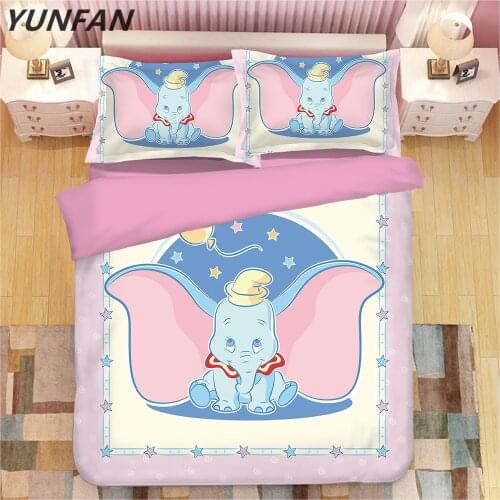 Cartoon Dumbo Bedding Sets Boy/Girls Single double Twin king queen Kids luxury Duvet Cover Set Pillowcases star pink bedclothes