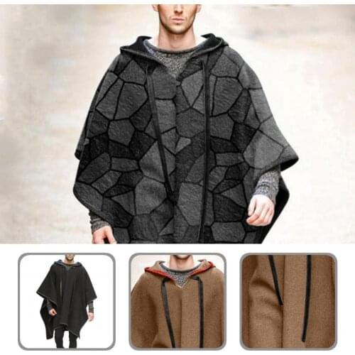 Men Coat Halloween Vintage Patchwork Batwing Sleeve Men Hooded Jacket Long Coat for Filming