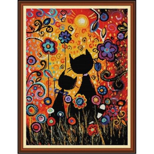 Gouache cat cross stitch kit aida 14ct 11ct count printed canvas stitches embroidery DIY handmade needlework