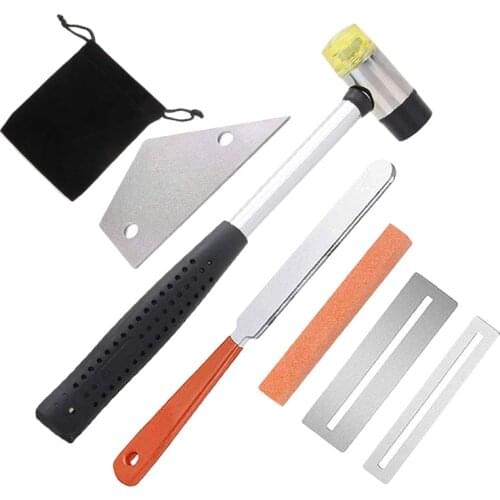 Guitar Luthier Tool Kit Include Fret Rubber Hammer, Guitar Fret Crowning File, Fret Rocker Leveling, 2 Pcs Fingerboard Guards Pr