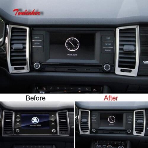 Tonlinker Cover Sticker For SKODA KODIAQ 2017-18 Car Styling 2 Pcs Stainless steel Dashboard Outlet position Cover case stickers