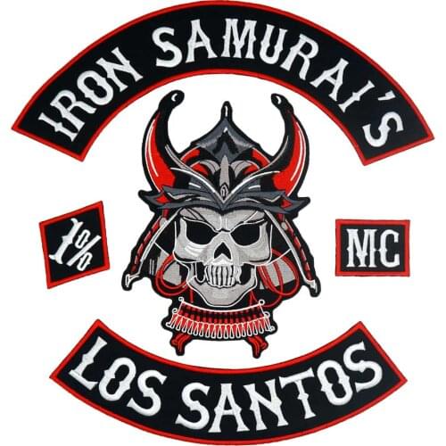 IRON SAMURAIS LOS SANTOS LARGE skull Warrior Embroidered Sewing Label punk biker Patches Clothes Stickers Apparel