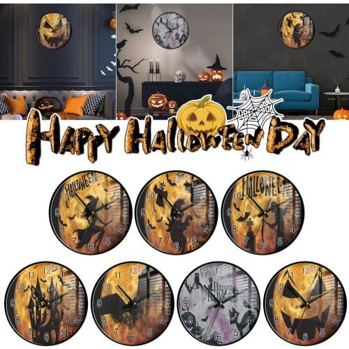 Wall Clock Mirror Wall Stickers Creative Wall Clocks Removable Art DecalHome Decor Living Room Quartz Needle Pumpkin,Spider