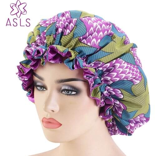 New Printed large round Night Sleep Cap for Women African Bonnet Double Layer Silk Lined Headwear Makeup Headwrap free shipping