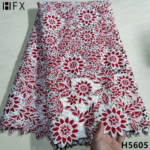 HFX Latest 2021 Red Cord Lace African Lace Fabric Guipure Lace Water Soluble French Lace Fabric Nigerian Lace For Dress X5605