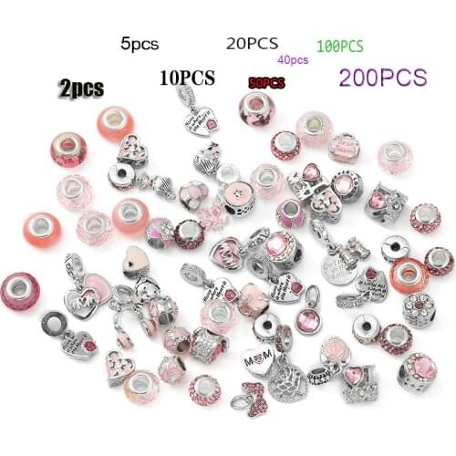 New Special Offer Pink Charm Silver-Plated Beaded Pendant For DIY Brand Bracelet Necklace Ladies Jewelry Making Gifts