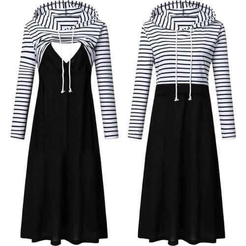 Nursing Dresses Breastfeeding Women Pregnant Maternity Striped Long Sleeve Hooded Nursing Dress Pyjama Maternité Allaitement