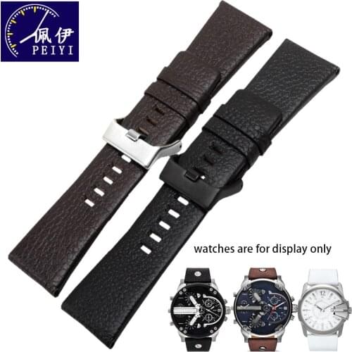 Genuine leather watch band 24 26 27 28 30mm black brown bracelet with pin buckle For Diese men and women watch accessories