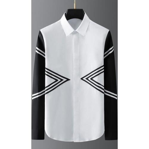 Brand Striped Shirts Men Long Sleeve Casual Slim Shirt Male Business Formal Dress Shirts Tuxedo Dinner Stage Star Chemise Homme