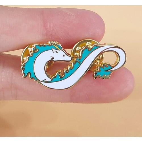 SPIRITEDS AWAY Haku Dragon Wrapped Enamel Brooch Pin Backpack Hat Bag Lapel Pins Badges Women Mens Fashion Jewelry Accessories