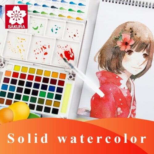 SAKURA Solid Watercolor Paint Set Pigment 12/18/24/30/36/48/60/72 Colors Lite/Hardcover Portable Drawing Brush Art Supplies