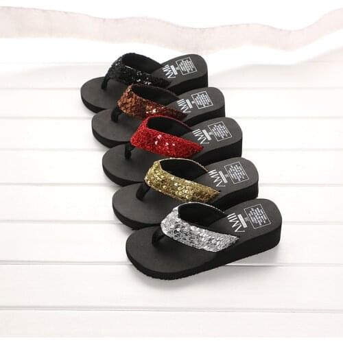 2020 High Quality Explosion Models Summer Sequin Slippers New Wedge flip-flops Female Home Slippers