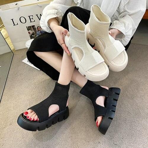 Platform sandals ladies summer 2021 new hollow knit open-toe sandals cinta sandália cunhas sapatos casuais
