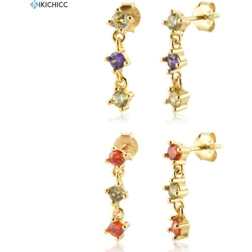 KIKICHICC 925 Sterling Silver Gold Rainbow Zircon Chain Drop Earring Women Luxury Jewelry 2021 Wedding Rainbow Piercing Pendient