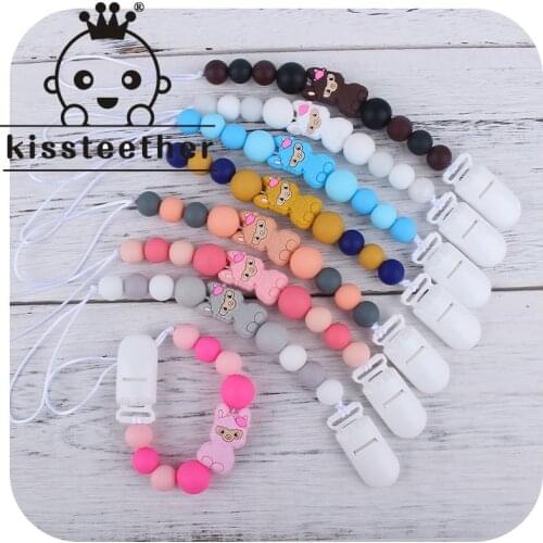 Kissteether Baby Pacifier Clip Chain Silicone Cute Sheep Animal Beads Pacifier Chain Chew Baby Teether Toys Dummy Nipple Holder