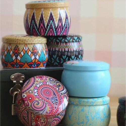 Vintage Style Print Flower Series Metal Tea Box Cute Tin Box Round Home Storage Case Iron Wedding favors candy box for guests