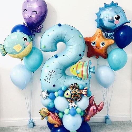 43pcs Ocean Under the sea world Animals balloon Blue Baby Shower Age Number Balloon Boy Girls Birthday Party deco Baloon set