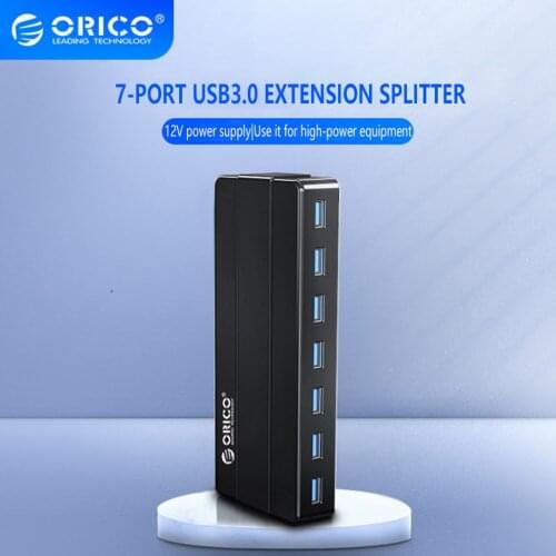 ORICO USB3.0 Splitter High-speed 7-port HUB Docking Hub Laptop Docking Docking Multi-interface Converter with 12V Power Supply