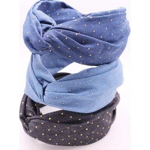 Women Girls Denim Gold Stamping Cross Hairband Headband Adult Hair Accessories