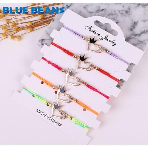 Heart Bracelets for women Love Braided Charm Bracelets Crystal Adjustable fashion lucky friendship couple christmas Jewelry Kids