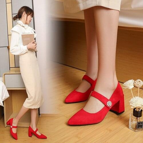 Quality Office Lady Women Pumps Suede Leather Casual Pointed Low Heels Office work shoes Shallow Solid Elegant Ladies Shoes 39