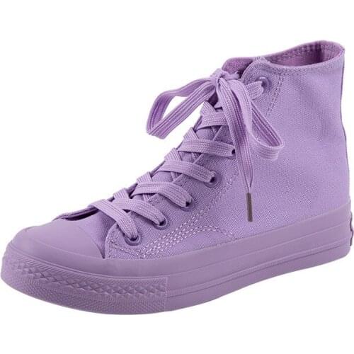 Lace Up Students Sneakers Solid Color High-Top Woman Shoes Women Canvas Shoes Big Girls Princess Shoes Trainers Zapatillas Mujer