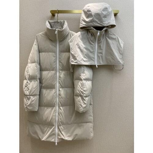 2021 new women fashion high-quality long-sleeved fake two-piece plaid loose casual hooded down jacket 0820