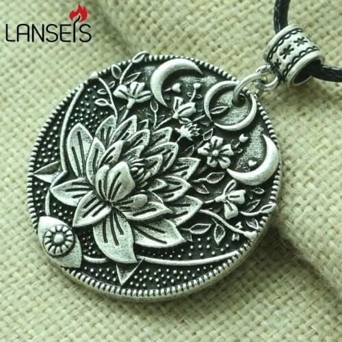 Lanseis 1pcs 3D Lotus eyes moon pendant Prettiest women lotu Mandala flower necklace Phase Lotus Meditation Yoga jewelry