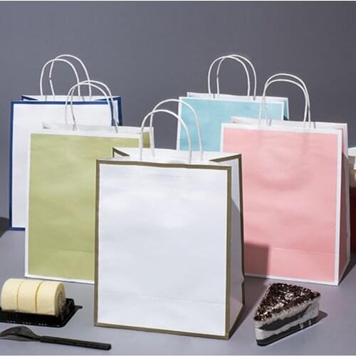 10pcs/lot 7 Colors Recyclable Party Gift Bags Kraft Paper Bags With Handle Takeaway Shopping Bag Wedding Party Gift Packaging