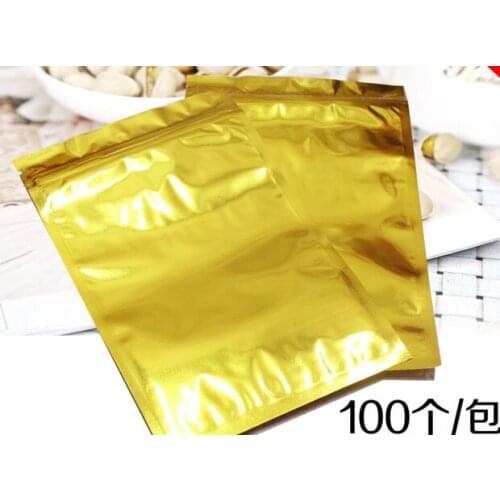 100Pcs Golden Zipper Aluminum Foil Valve Party Package Pouches locks with a zipper Coffee Powder Nuts Mylar Packaging Bags