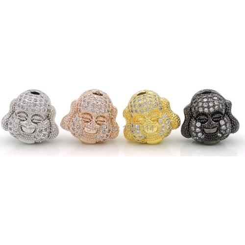 13x14 mm Micro Pave Clear CZ Maitreya Buddha Head Beads Fit Men And Women Making Bracelets Or Necklaces Jewelry