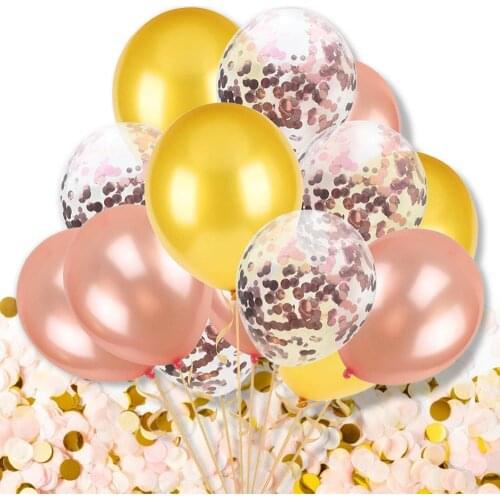 15pcs/lot Mix Rose Gold Confetti Balloons Birthday Party Decoration Kids Adult Metallic Balloon Helium Ball Wedding party Decor