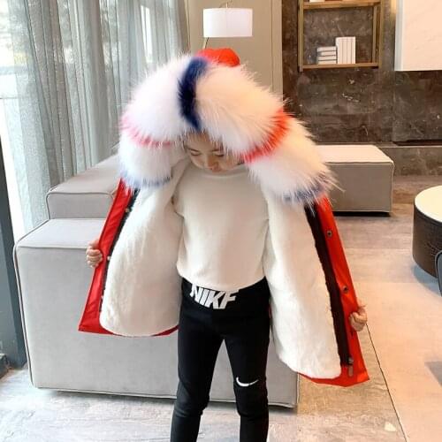 2021 Winter Children Jacket for Girls and Boys Faux Fur Liner Warm Hooded Kids Outerwear Coat Teenage Girls Cotton Parkas W194