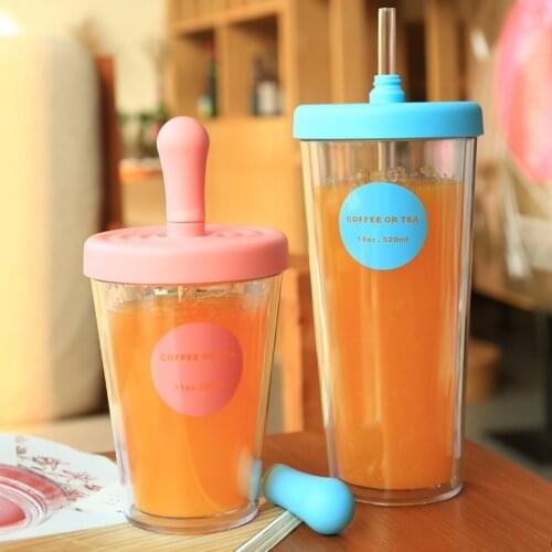 320/520ML ABS+PP Double Wall Plastic Coffee Juice Cup Portable Bottle with Straw Leak Proof Durable Water Bottle #280525